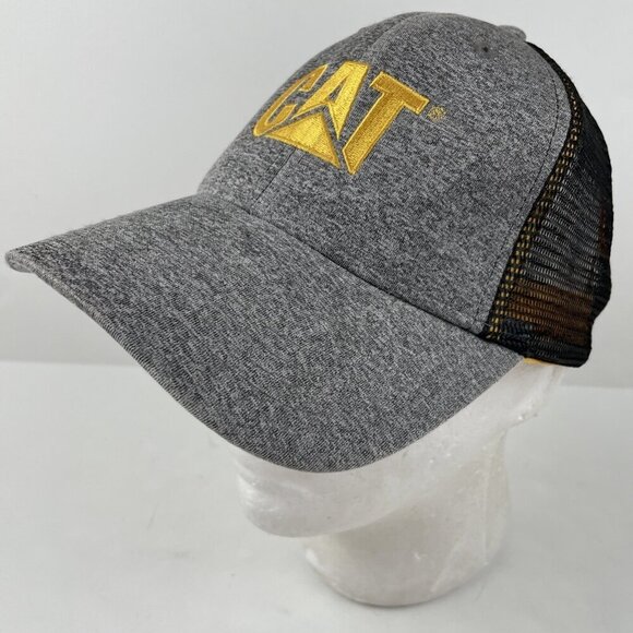 CAT SnapBack Trucker Hat Adjustable Mesh Back Gray Black Embroidered 6 Panel - Picture 2 of 8